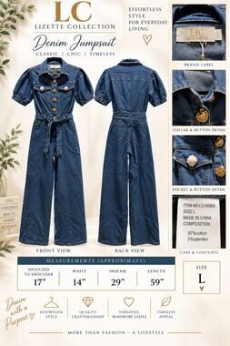 LC Lizette Collection Denim Jumpsuit with Belt*New with tags